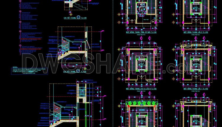 457. Download free detailed CAD drawings of staircases and elevators for buildings (3)