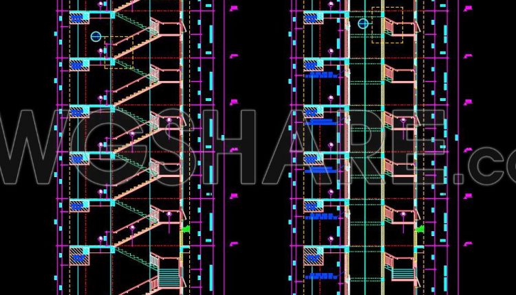 457. Download free detailed CAD drawings of staircases and elevators for buildings (2)