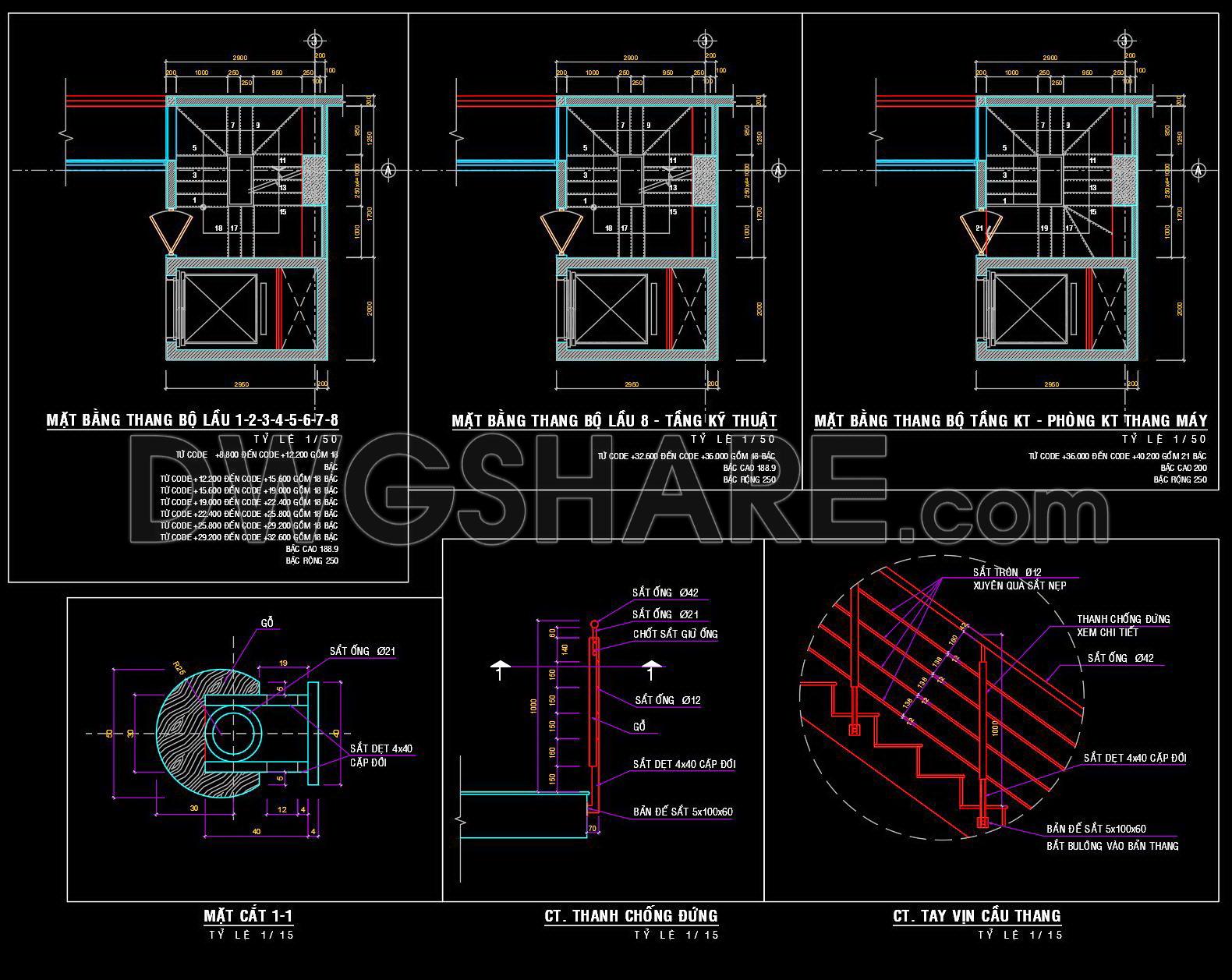 473. Staircase and Elevator Core Plans with Construction Details (1)