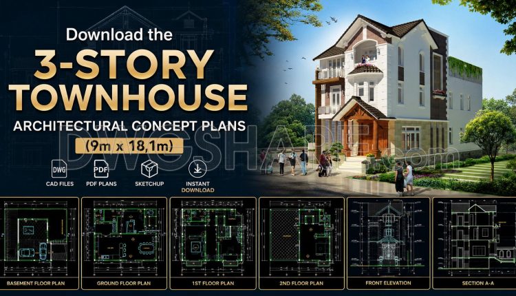503. Download The 3-story Townhouse Architectural Concept Plans (9m X 18,1m) (1)