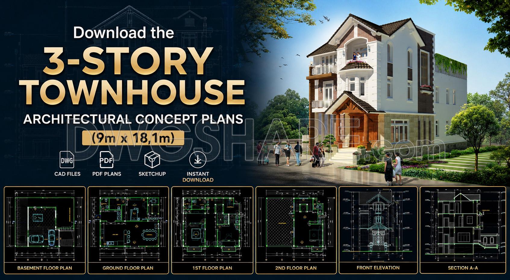 503. Download The 3-story Townhouse Architectural Concept Plans (9m X 18,1m) (1)