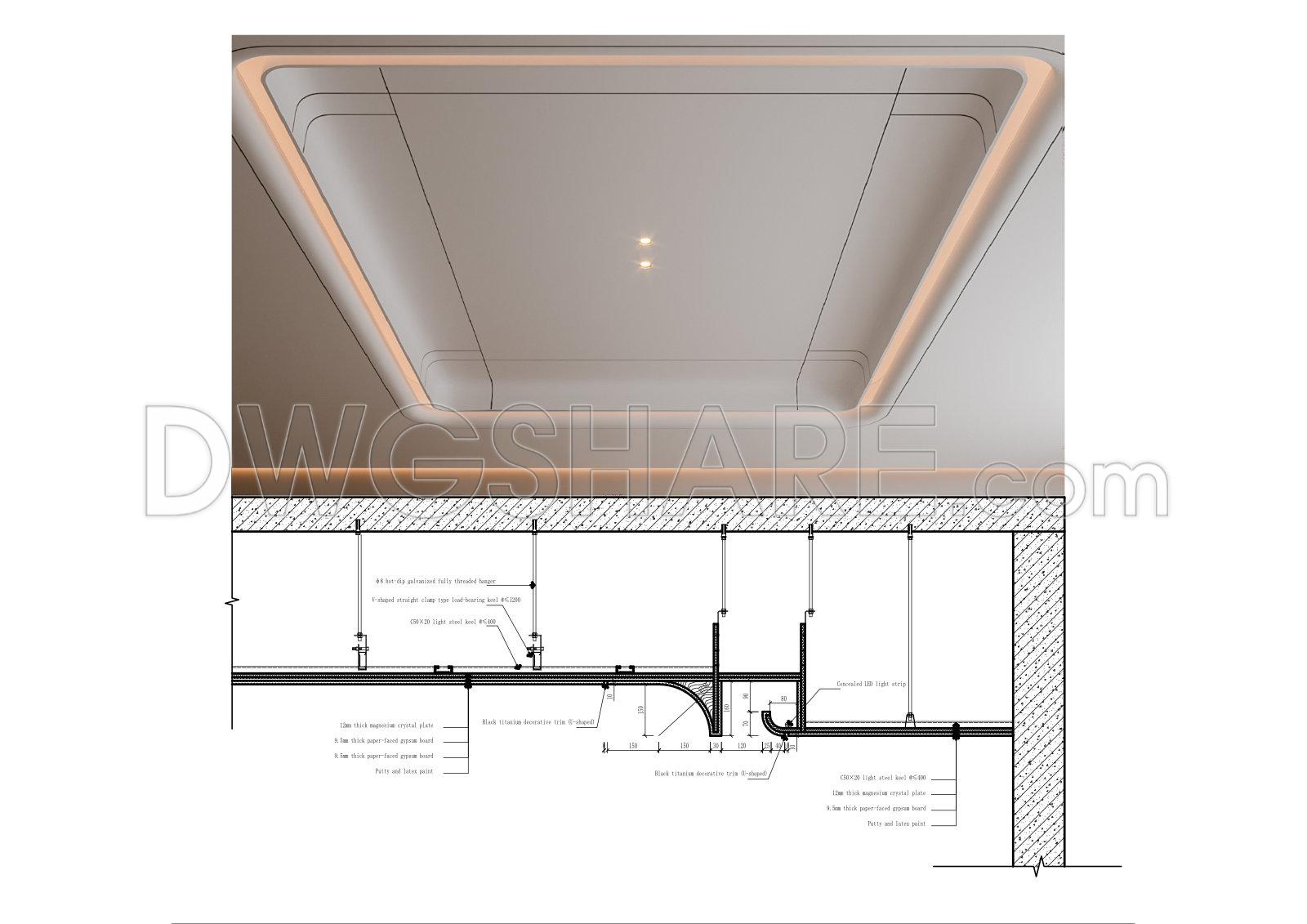 568. Modern Curved Gypsum Ceiling with Concealed LED Lighting Detail CAD Drawing (1)