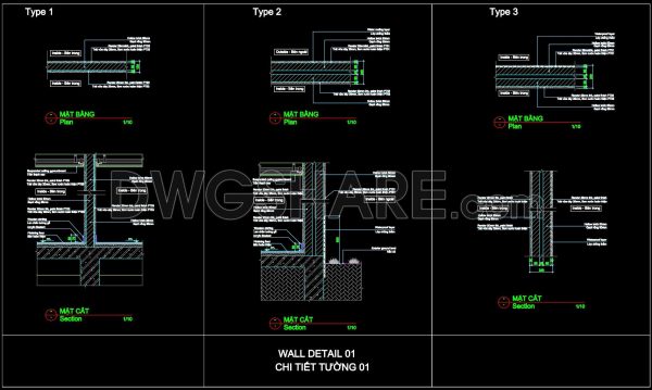 601. Architectural Wall Construction Details CAD Drawing (DWG)
