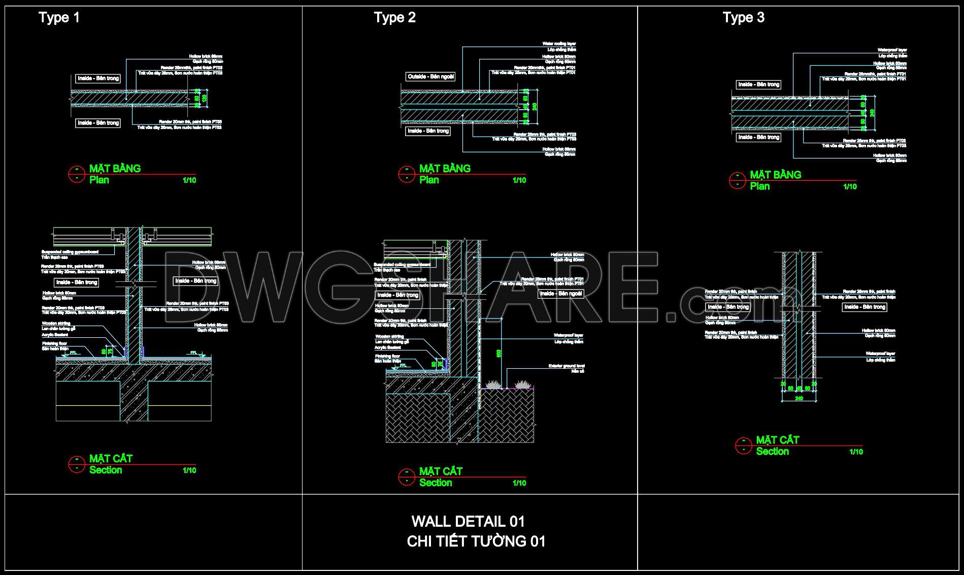 601. Architectural Wall Construction Details CAD Drawing (DWG) (1)