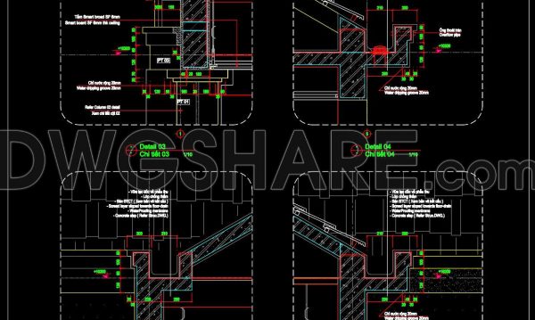 602. Roof Edge and Roof Gutter Construction Details CAD Drawing (DWG)