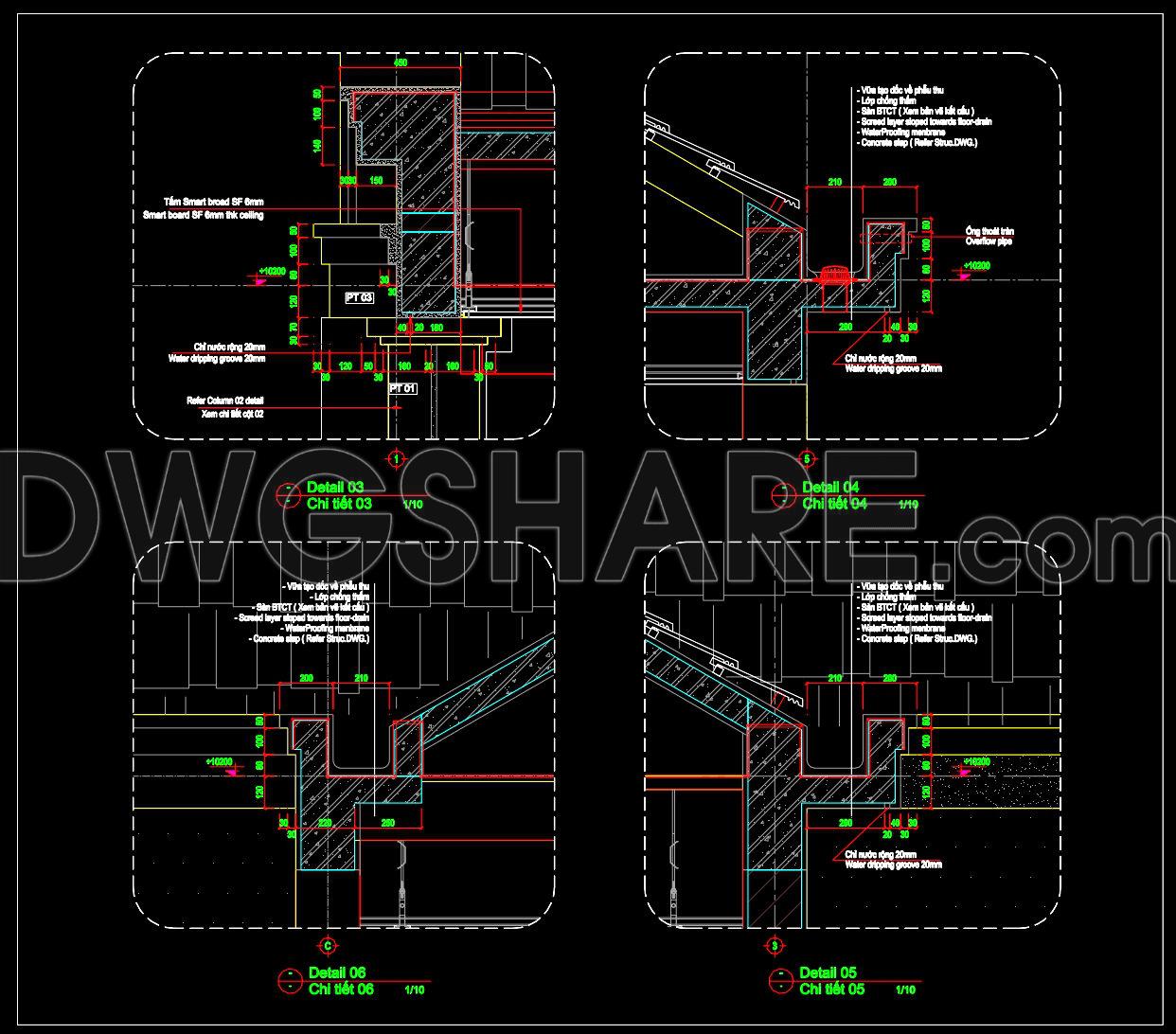 602. Roof Edge and Roof Gutter Construction Details CAD Drawing (DWG) (1)