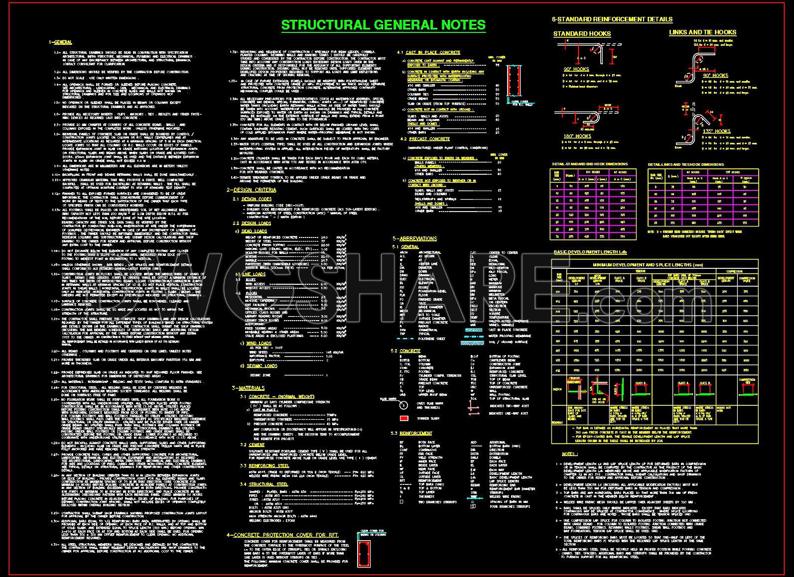 713. Reinforced Concrete Structural General Notes and Specifications CAD Drawing DWG (1)