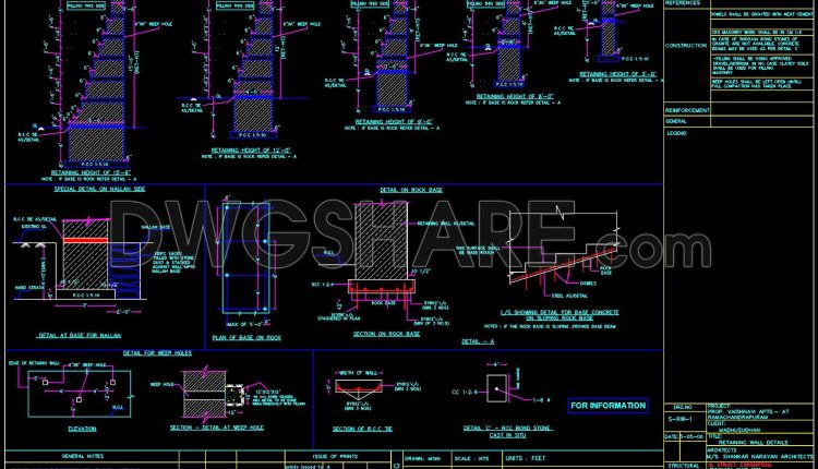 715. Retaining Wall Design, Section and Reinforcement Details CAD Drawing DWG (1)