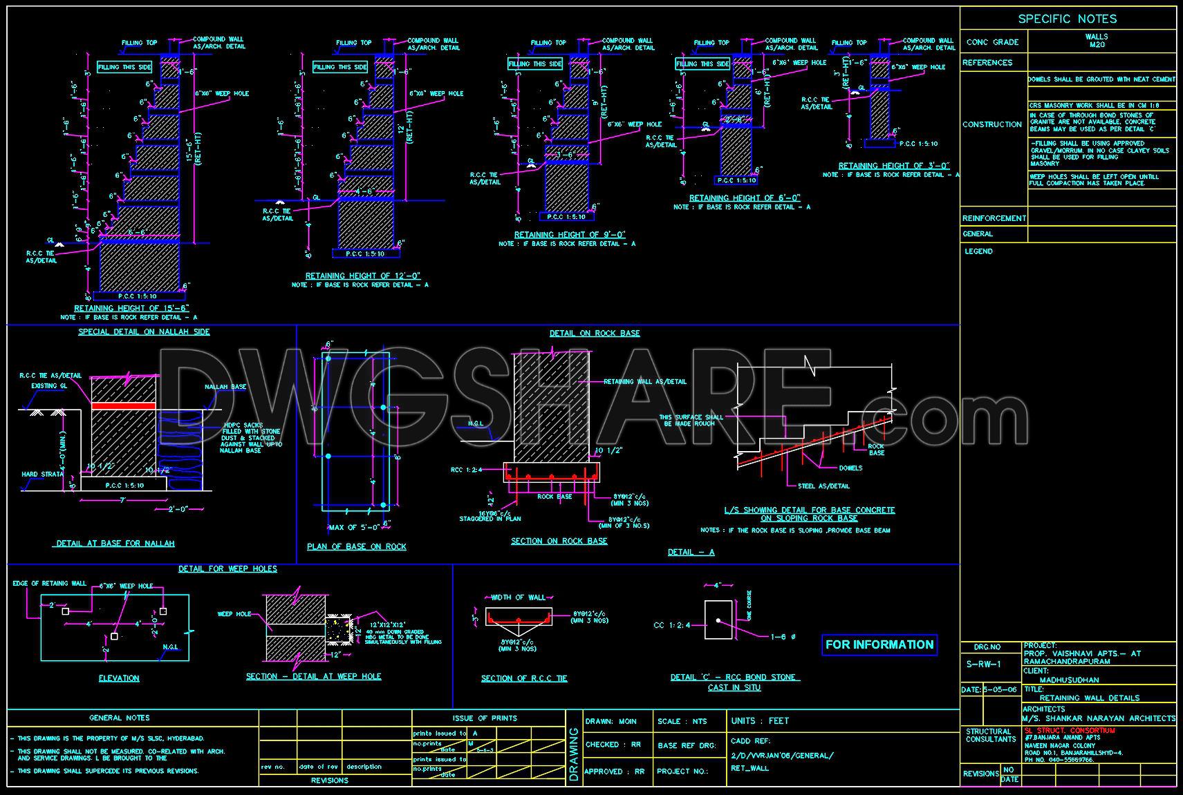 715. Retaining Wall Design, Section and Reinforcement Details CAD Drawing DWG (1)