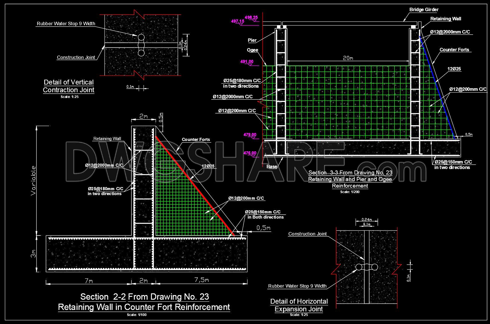 716. Counterfort Retaining Wall Reinforcement CAD Drawing DWG Download (1)
