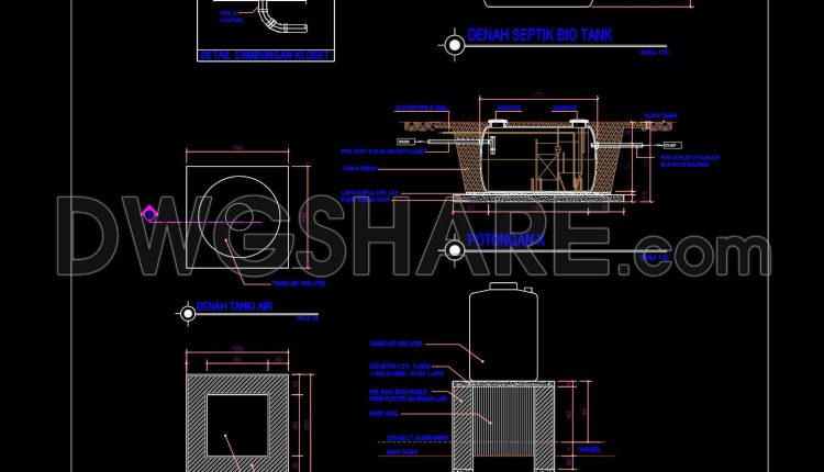 722. Septic Bio Tank Section Details CAD Drawing DWG Download (1)