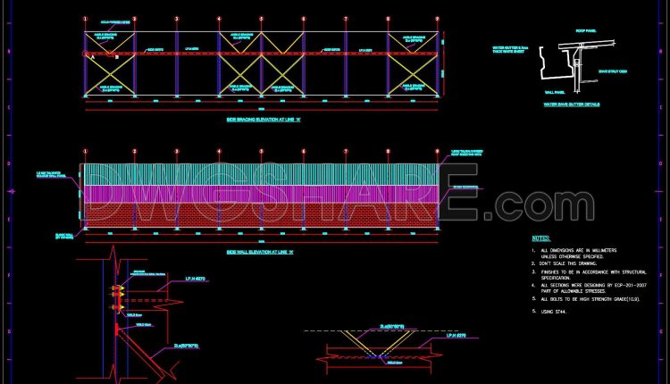 728.-side-wall-elevation-and-bracing-details-cad-drawings-dwg