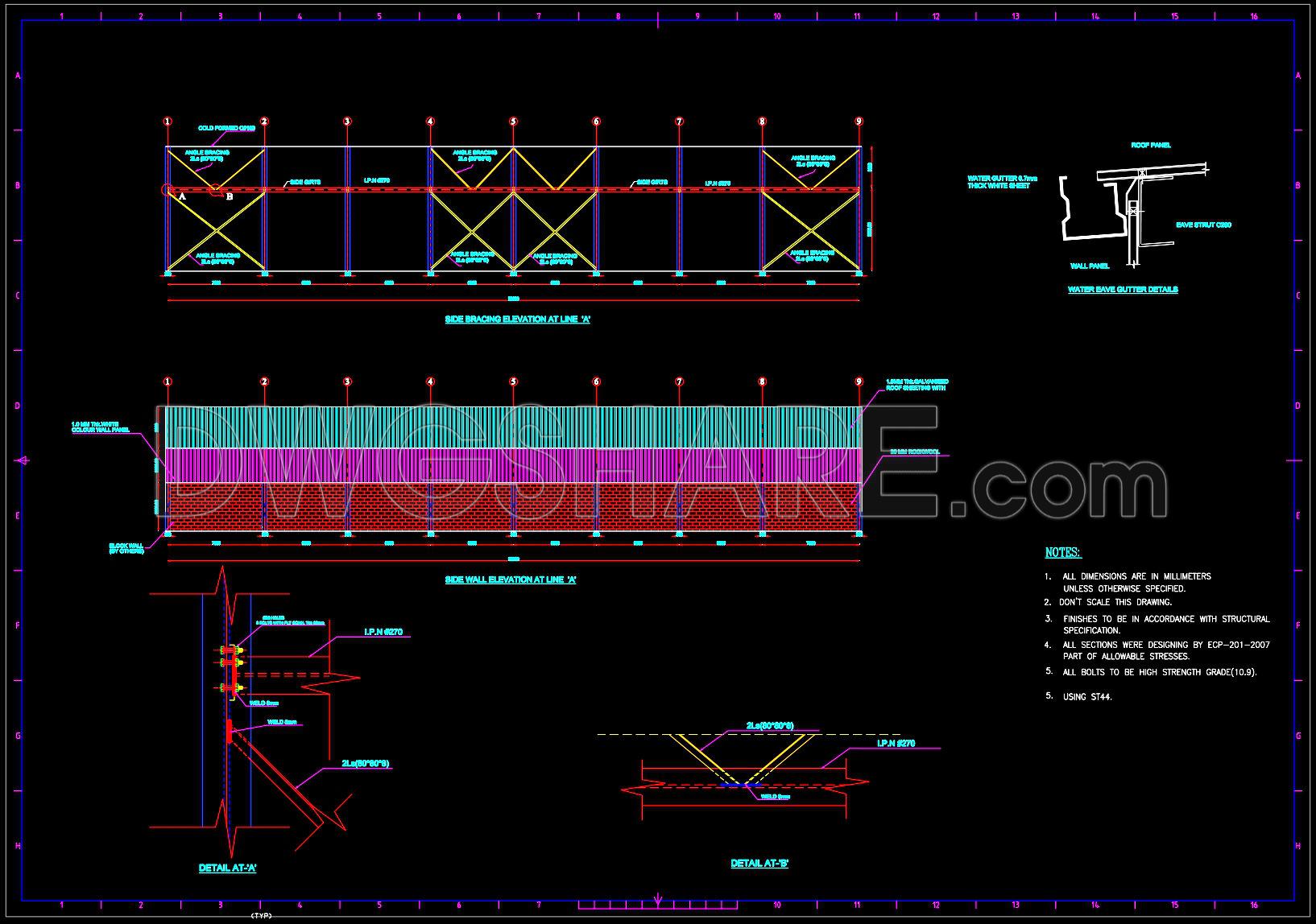 728. Side Wall Elevation and Bracing Details CAD Drawings DWG (1)