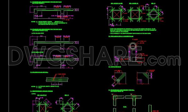 730. Standard Slab and Wall Reinforcement Details CAD Drawings DWG