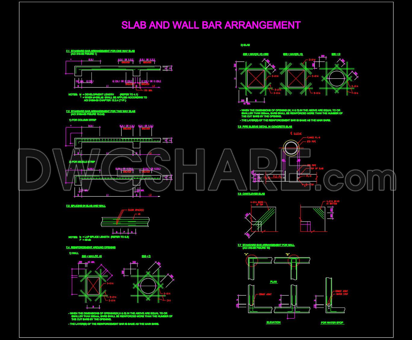 730. Standard Slab and Wall Reinforcement Details CAD Drawings DWG (1)