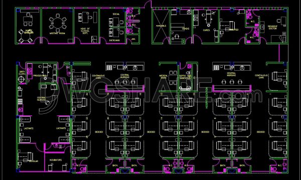 74. Hospital Inpatient Ward Floor Plan CAD Drawings DWG
