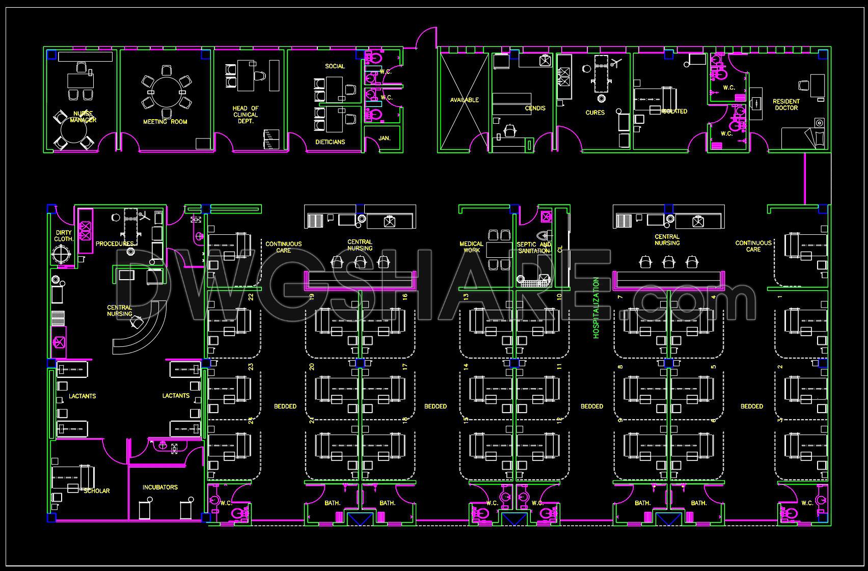74. Hospital Inpatient Ward Floor Plan CAD Drawings DWG (1)