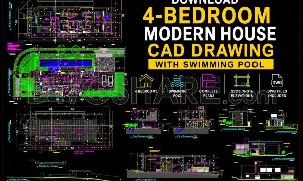 1 month ago
                

                
             333826. Free download 4-bedroom modern house CAD drawing with swimming pool