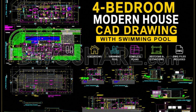 826.-free-download-4-bedroom-modern-house-cad-drawing-with-swimming-pool-1