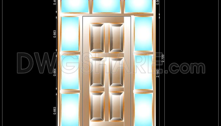 873. Wooden Entrance Door with Glazed Sidelights and Transom CAD Drawing DWG (1)