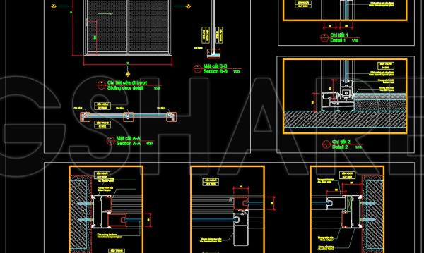 885. Typical Aluminium Sliding Door Details CAD Drawing (DWG)