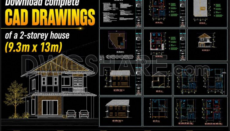 902. Download Complete Cad Drawings Of A 2-storey House (9.3m X 13m) – Full Architecture, Structure & Mep (1)