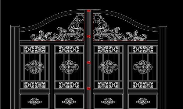 281. Download Luxury Floral Iron Gate CAD Drawing – Elegant Villa Entrance Design