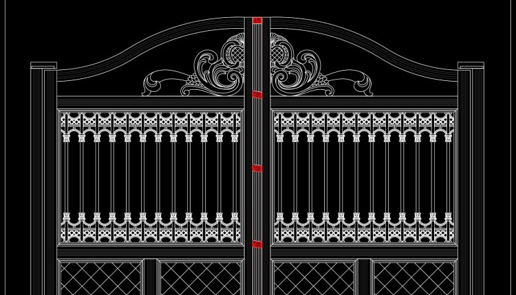 284.-luxury-wrought-iron-gate-cad-drawings-dwg-classic-double-swing-gate-design
