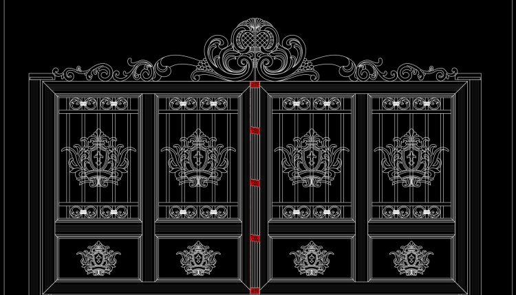 285.-luxury-4-panel-wrought-iron-gate-cad-drawings-dwg-classic-villa-entrance-gate