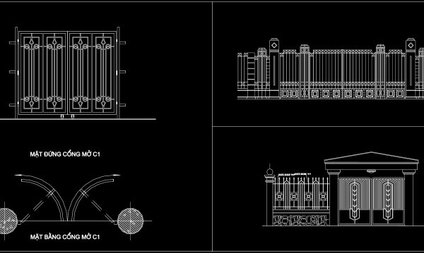 304. Residential Gate and Fence CAD Drawings with Modern Entrance Gate Design Details