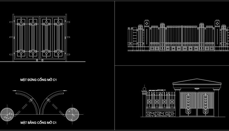 304.-residential-gate-and-fence-cad-drawings-with-modern-entrance-gate-design-details