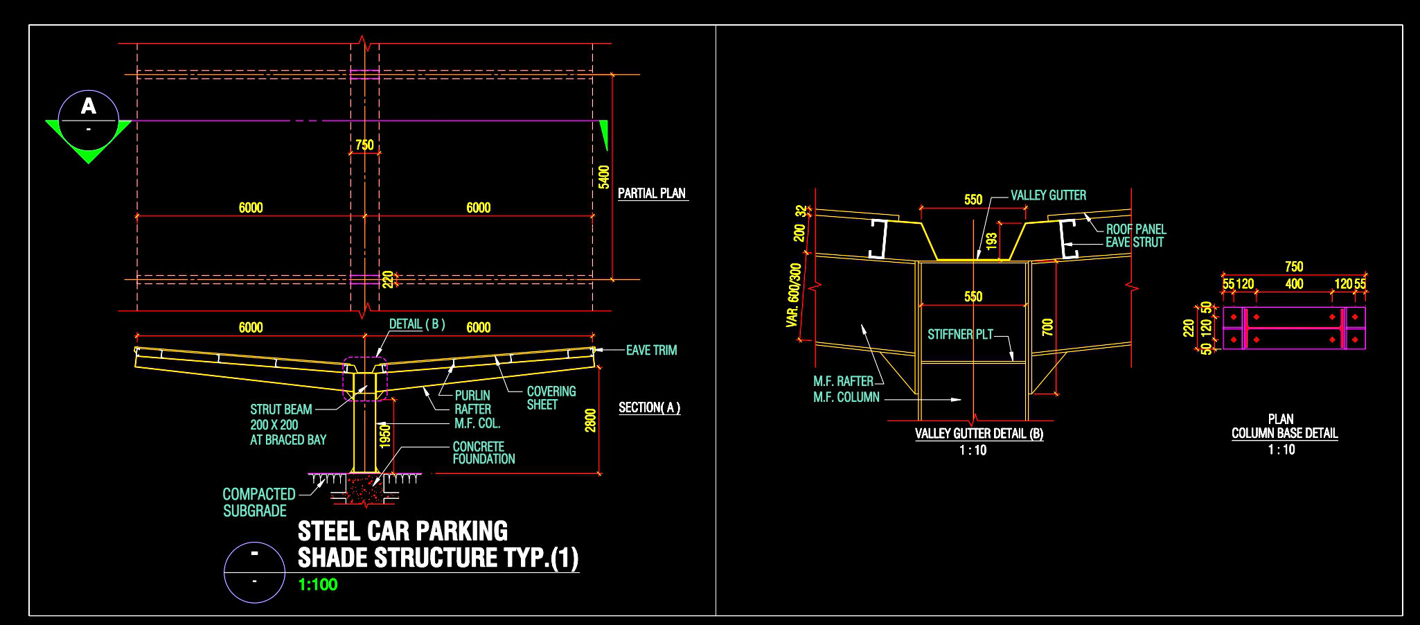 740. Steel Car Parking Shade Structure Details CAD Drawings DWG (1)