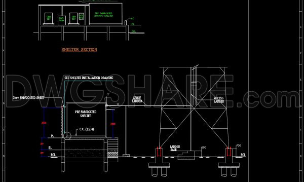 756.-telecom-tower-shelter-section-site-elevation-cad-drawing-dwg