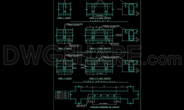 760.-professional-beam-drilling-cad-template-dwg-for-structural-design