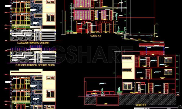 782. Download AutoCAD DWG drawings of a multi-story family house with a swimming pool