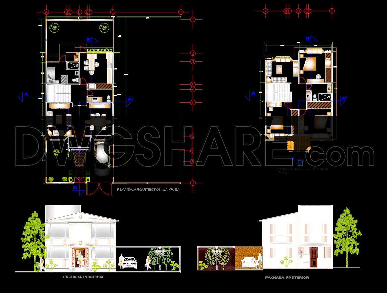 788. Download AutoCAD DWG design drawings of a beautiful semi-detached house (1)
