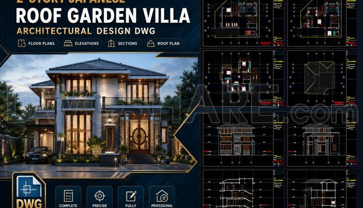 828. 2-story Japanese Roof Garden Villa Architectural Design Dwg