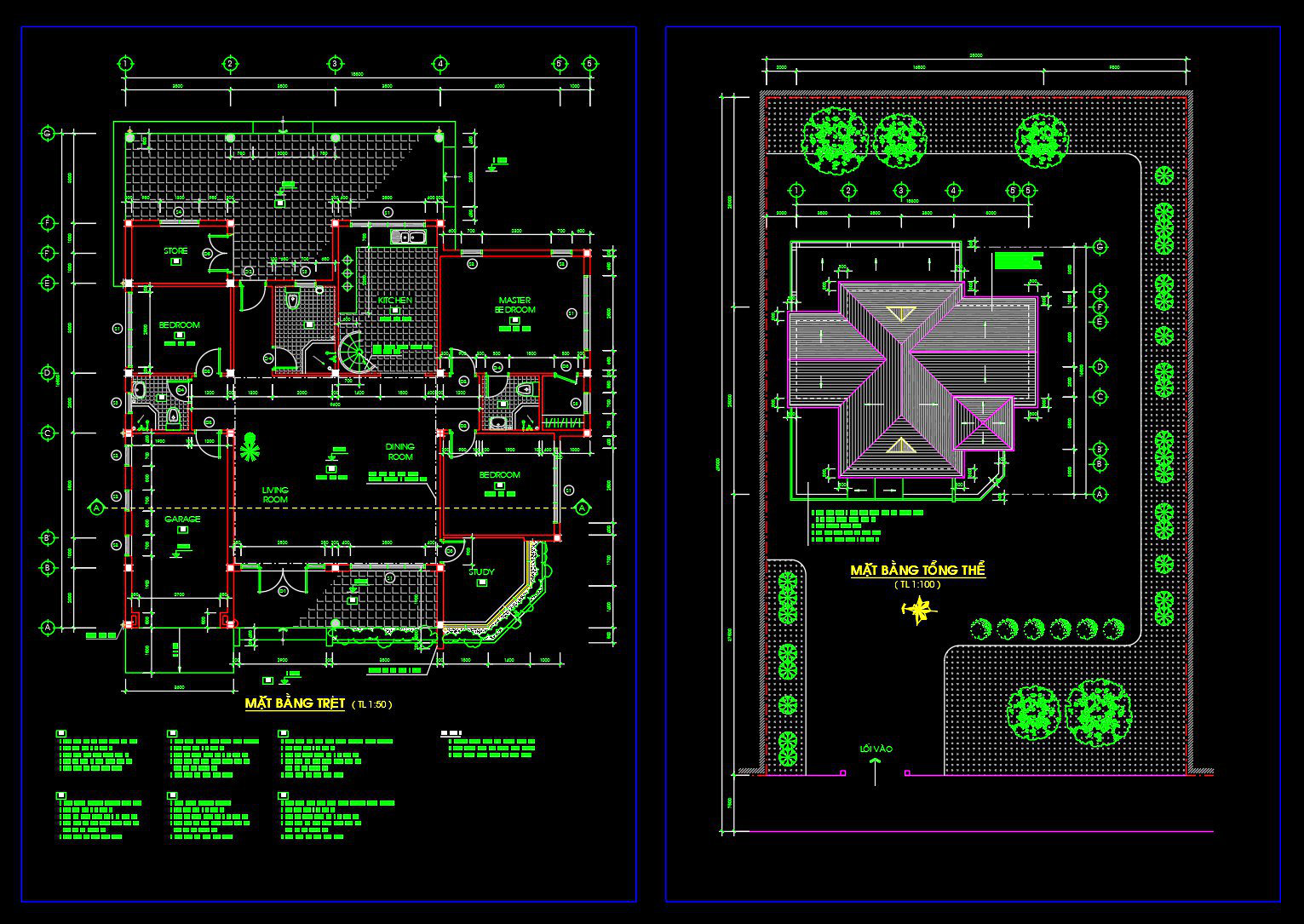 830. Download CAD Drawings of a 1-Story Villa with 3 Bedrooms (28m x 49m) (1)