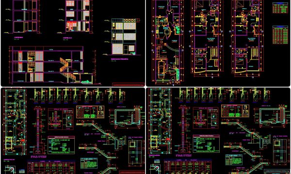 835. Download Cad Design Drawings For A 3-story House With Dimensions 6m x 20m
