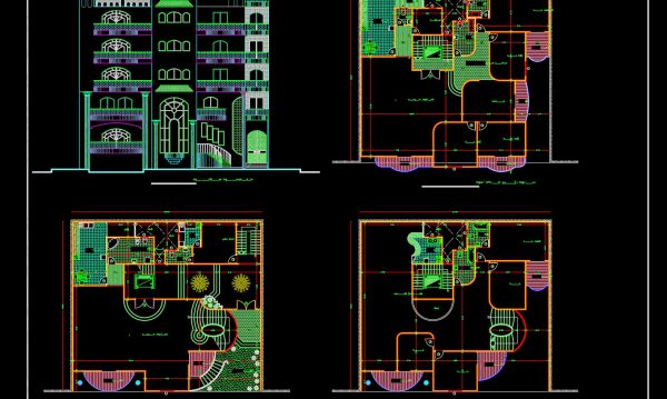 837.-townhouse-architectural-plan-and-elevation-dwg-free-download