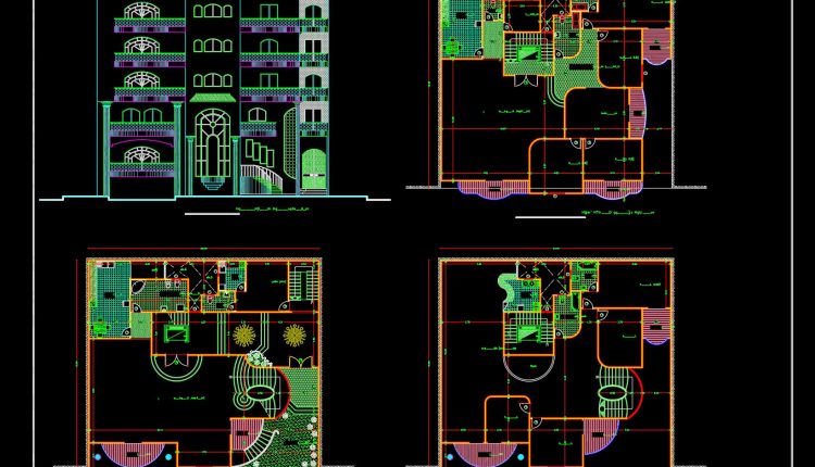 837.-townhouse-architectural-plan-and-elevation-dwg-free-download