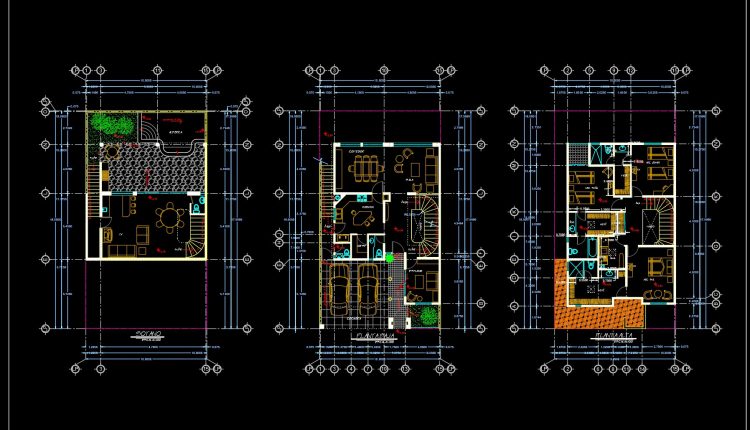 850.-free-download-cad-drawings-for-a-3-storey-residential-house-basement-ground-floor-and-first-floor-plans