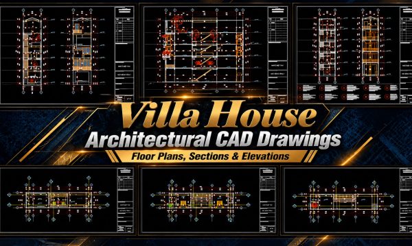 876. Villa House Architectural CAD Drawings – Floor Plans, Sections & Elevations