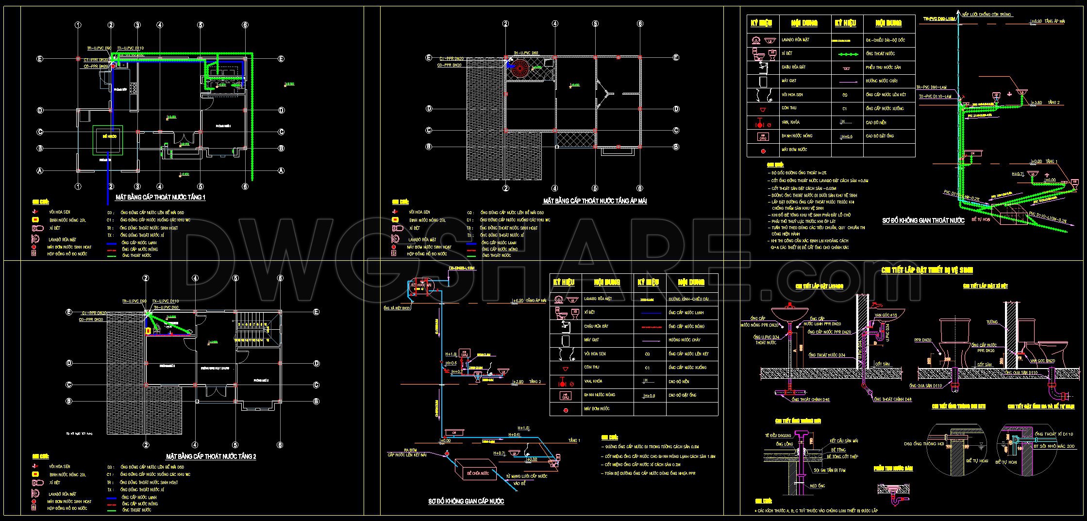 225. 2-Story House Water Supply & Drainage CAD Plans (1)
