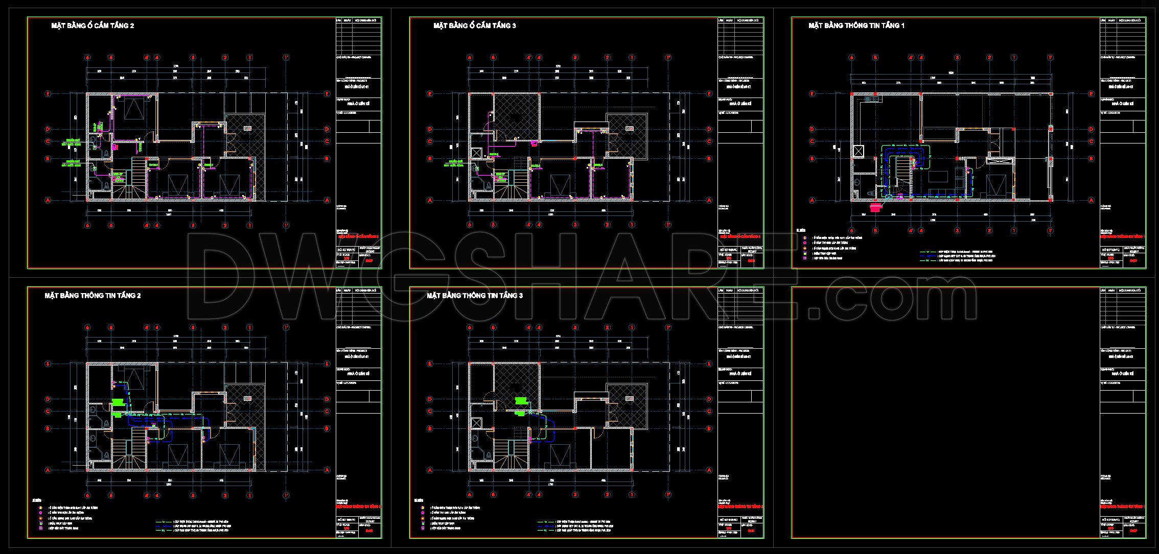 255. 3-Story House Electrical Plans – Lighting, Power Outlets & Information System CAD Drawings (2)