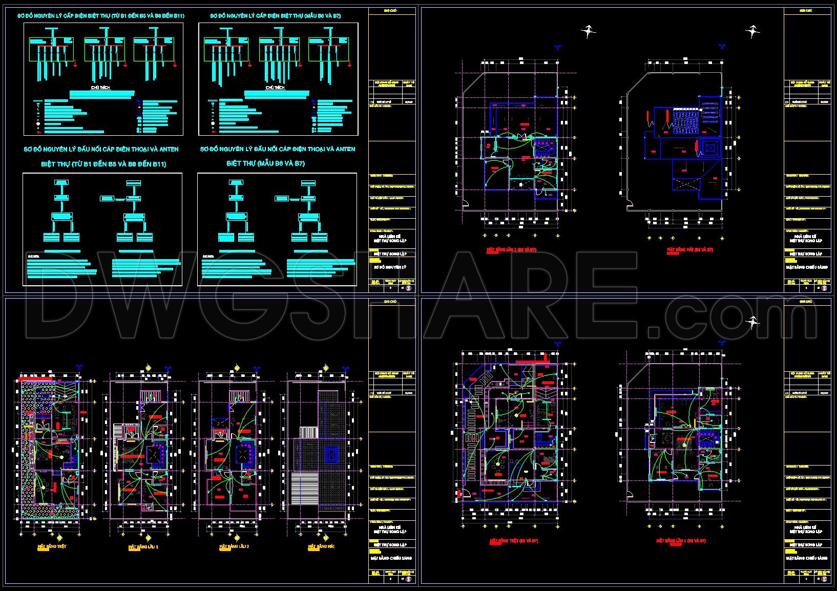 264. Villa Electrical Design Drawings – Power, Lighting, Telephone & Antenna Plans DWG (1)