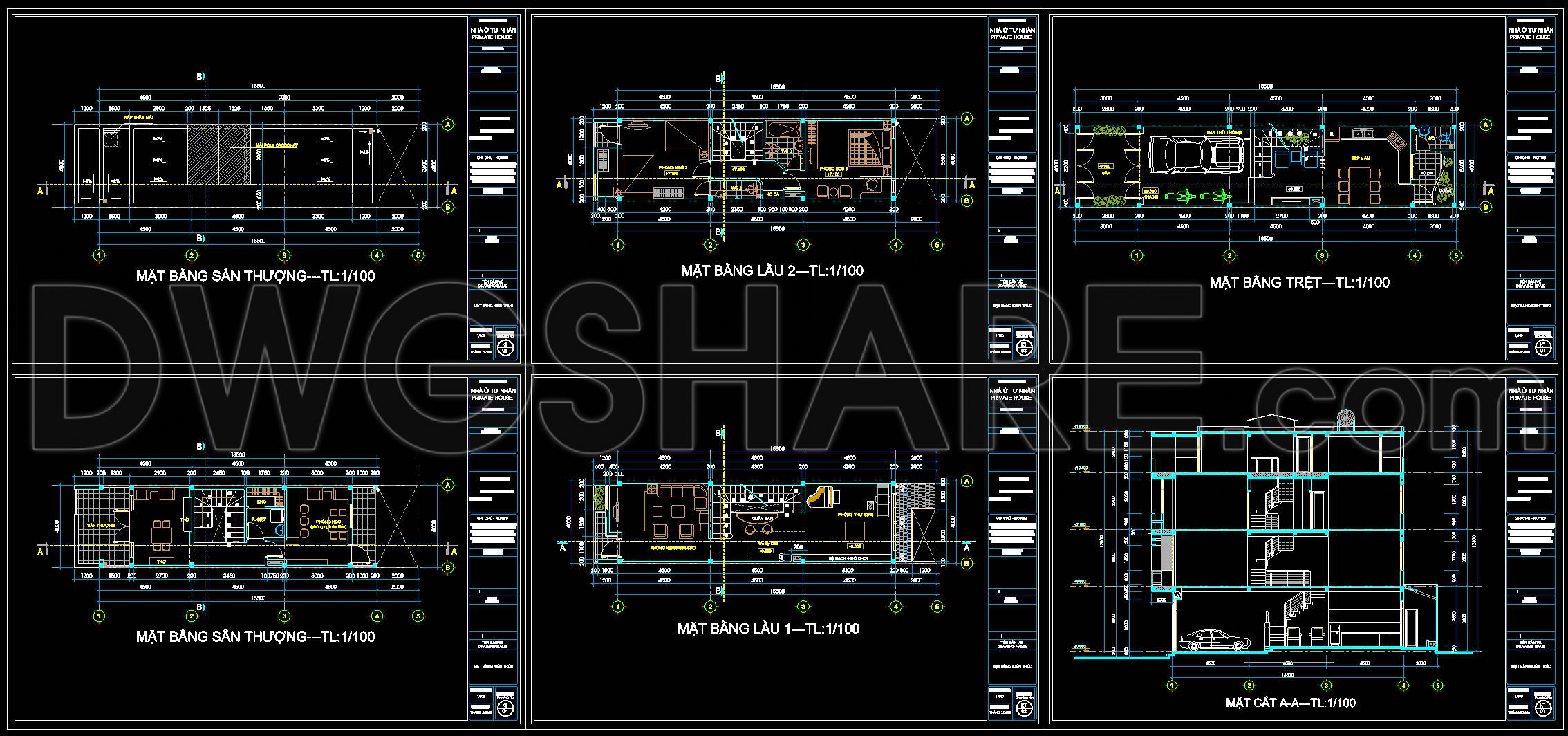 514. 3-Story Townhouse 4m x 15.5m Floor Plan & Elevation CAD Drawing DWG (2)