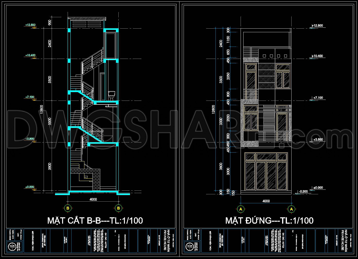 514. 3-Story Townhouse 4m x 15.5m Floor Plan & Elevation CAD Drawing DWG (3)