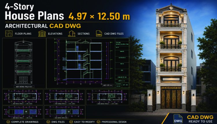 534.-4-story-house-plans-4.97-_-12.50-m-architectural-cad-dwg-1