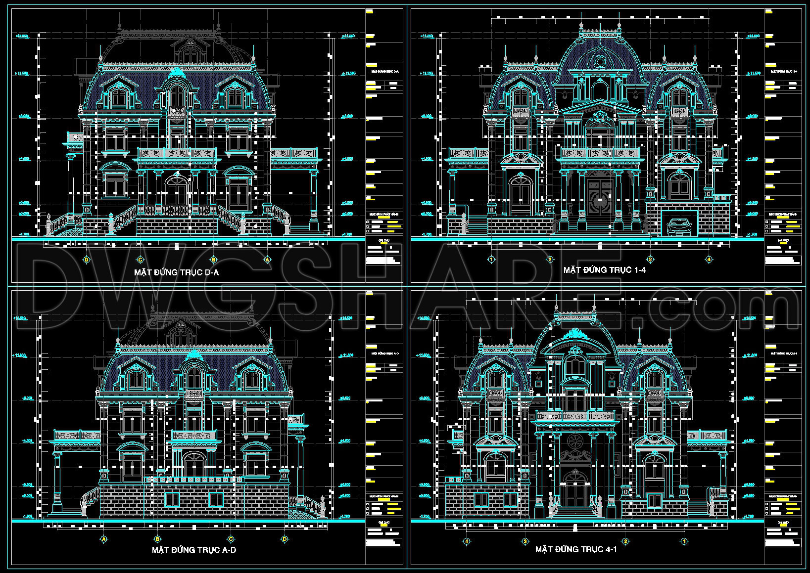 536. Luxury French Villa 4-Story – Classical House Plans & Elevations DWG (2)